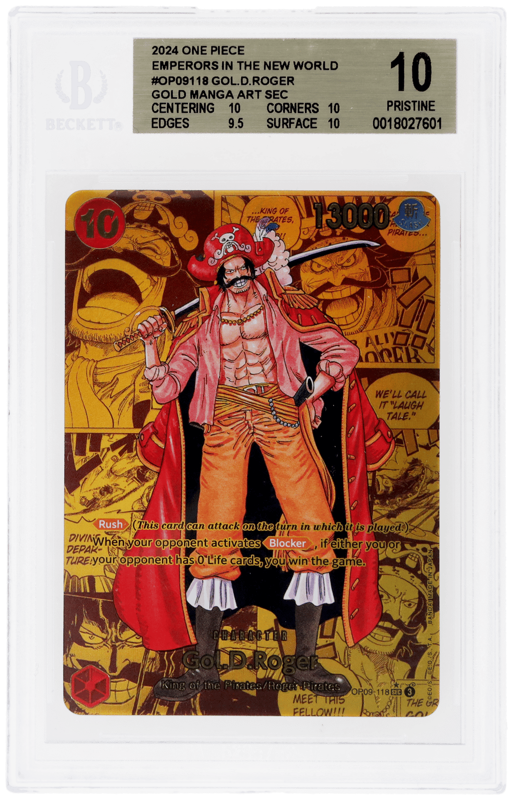 Gold Manga Alternate Art Gol D Roger #OP09-118 BGS 10